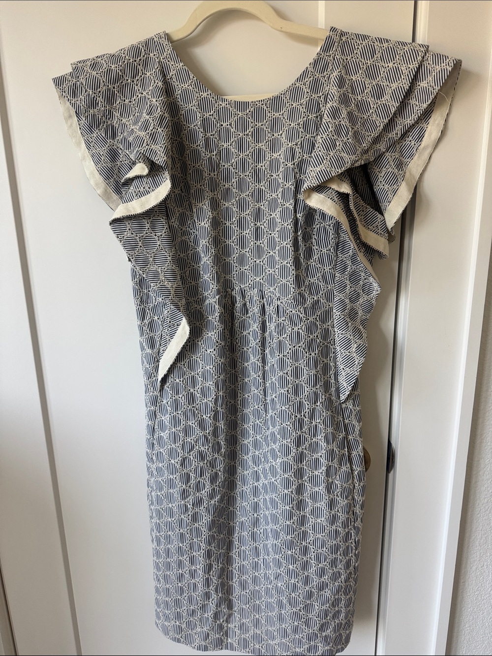 Dorothee Schumacher Navy Patterned Ruffle-Sleeve Mini Dress
